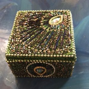 Small Beaded Peacock Jewelry Box